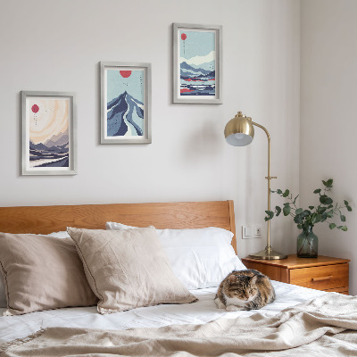 Triptych v ráme Abstraktné horské krajiny v japonskom štýle