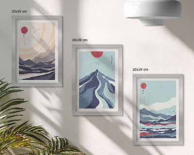 Triptych v ráme Abstraktné horské krajiny v japonskom štýle