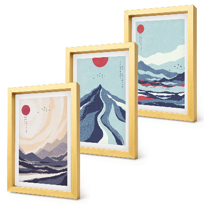 Triptych v ráme Abstraktné horské krajiny v japonskom štýle