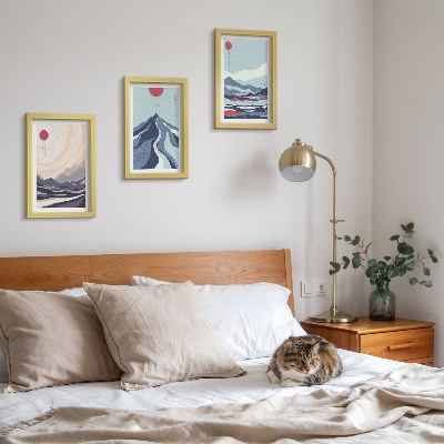 Triptych v ráme Abstraktné horské krajiny v japonskom štýle