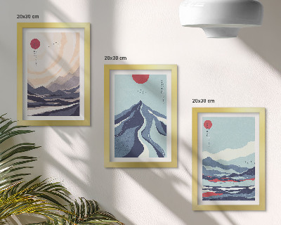 Triptych v ráme Abstraktné horské krajiny v japonskom štýle