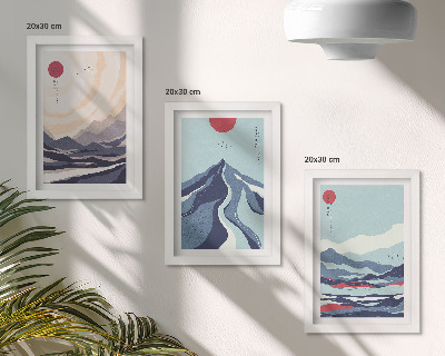 Triptych v ráme Abstraktné horské krajiny v japonskom štýle
