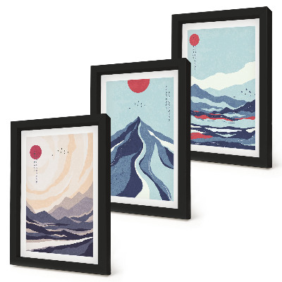 Triptych v ráme Abstraktné horské krajiny v japonskom štýle
