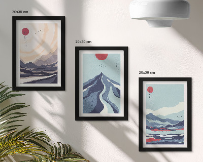 Triptych v ráme Abstraktné horské krajiny v japonskom štýle