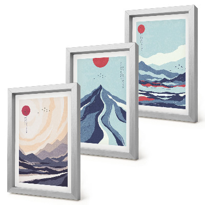 Triptych v ráme Abstraktné horské krajiny v japonskom štýle