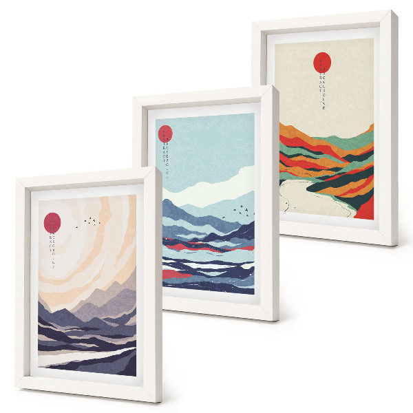 Triptych v ráme Japonské abstraktné horské krajiny
