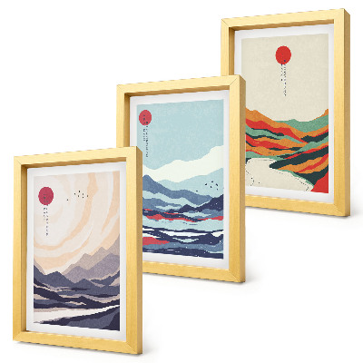 Triptych v ráme Japonské abstraktné horské krajiny