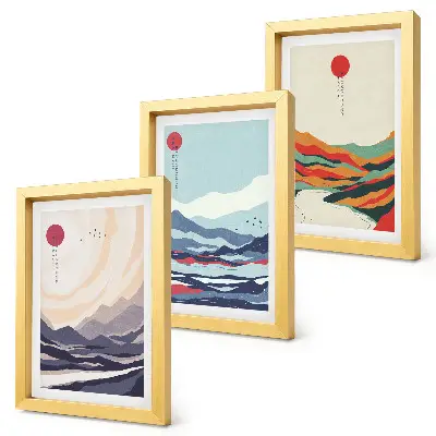 Japonské abstraktné horské krajiny triptych v ráme