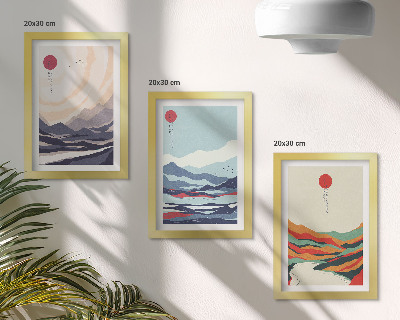 Triptych v ráme Japonské abstraktné horské krajiny