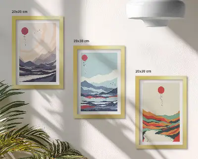 Japonské abstraktné horské krajiny triptych v ráme