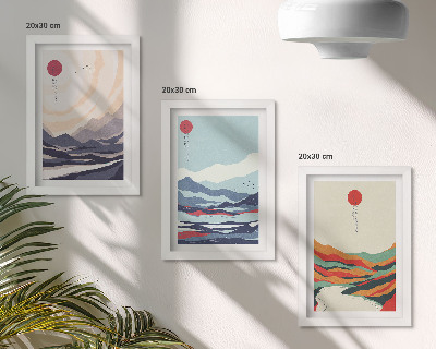 Triptych v ráme Japonské abstraktné horské krajiny