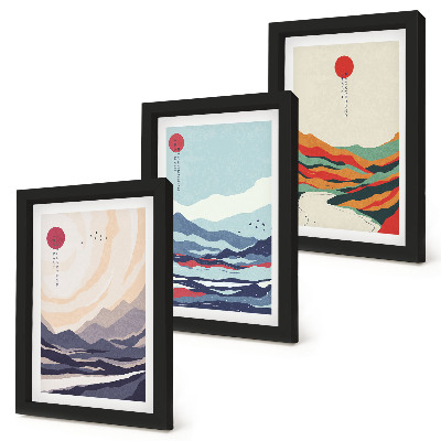 Triptych v ráme Japonské abstraktné horské krajiny