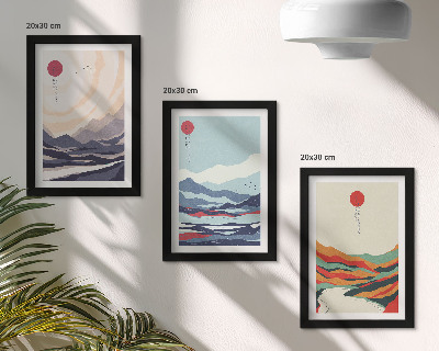 Triptych v ráme Japonské abstraktné horské krajiny
