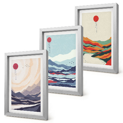 Triptych v ráme Japonské abstraktné horské krajiny