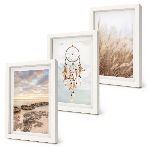 Triptych v ráme Výhľad na more s oblakmi, lapačom snov a trávou