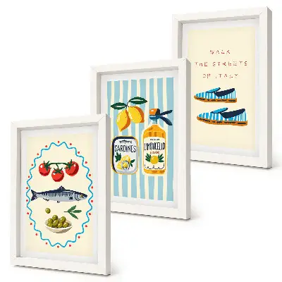 Talianske chute a životný štýl vo farebných obrázkoch triptych v ráme