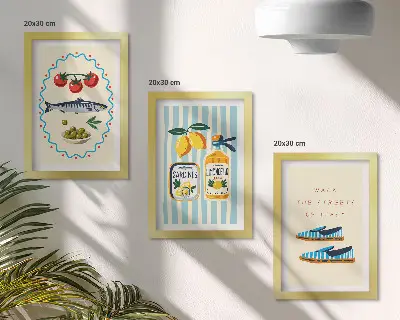 Talianske chute a životný štýl vo farebných obrázkoch triptych v ráme