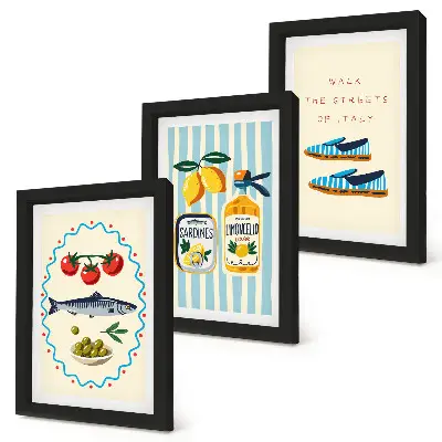 Talianske chute a životný štýl vo farebných obrázkoch triptych v ráme