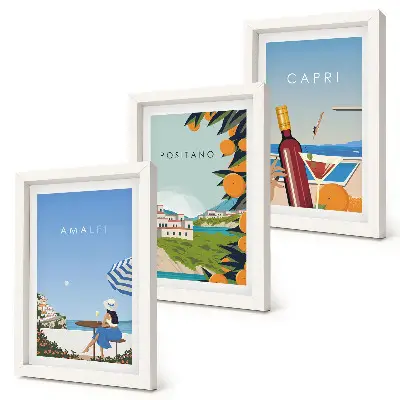 Triptych v ráme Výhľady na dovolenku z Amalfi, Positana a Capri triptych v ráme s dovolenkovými výhľadmi z Amalfi, Positana a Capri