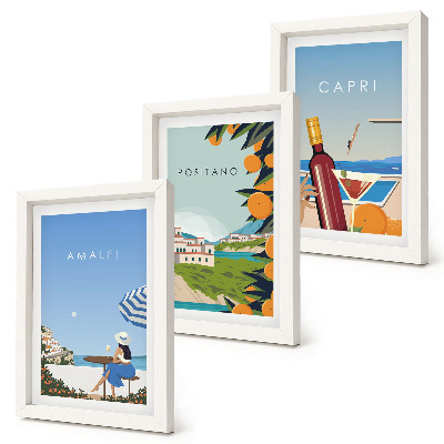 Triptych v ráme Výhľady na dovolenku z Amalfi, Positana a Capri