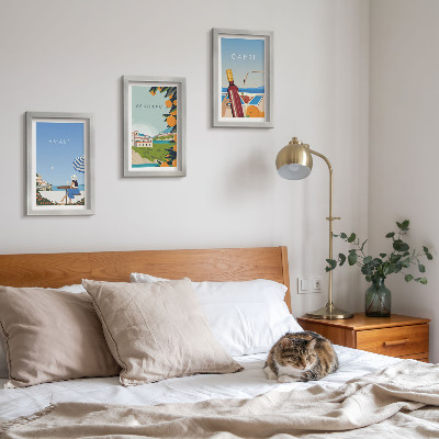 Triptych v ráme Výhľady na dovolenku z Amalfi, Positana a Capri
