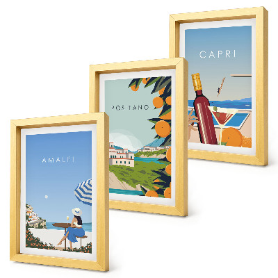 Triptych v ráme Výhľady na dovolenku z Amalfi, Positana a Capri