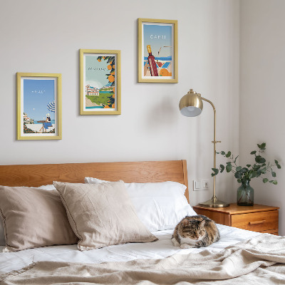 Triptych v ráme Výhľady na dovolenku z Amalfi, Positana a Capri
