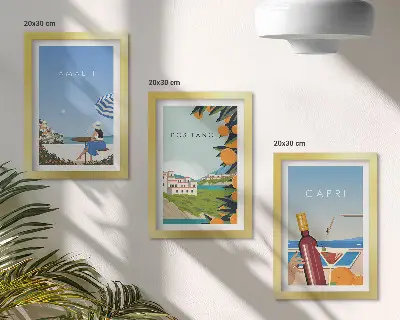 Triptych v ráme Výhľady na dovolenku z Amalfi, Positana a Capri triptych v ráme s dovolenkovými výhľadmi z Amalfi, Positana a Capri