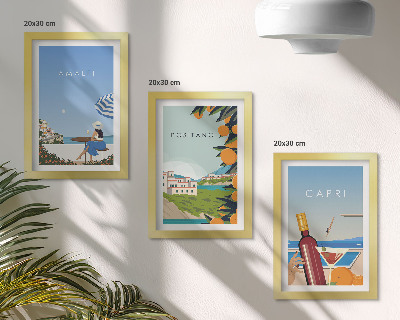 Triptych v ráme Výhľady na dovolenku z Amalfi, Positana a Capri