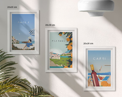 Triptych v ráme Výhľady na dovolenku z Amalfi, Positana a Capri