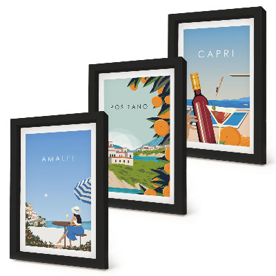 Triptych v ráme Výhľady na dovolenku z Amalfi, Positana a Capri
