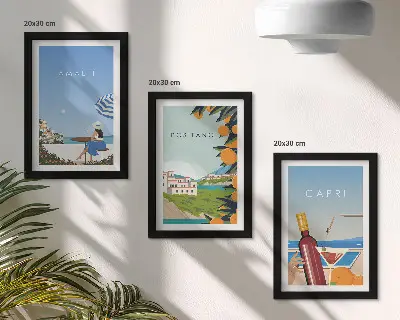 Triptych v ráme Výhľady na dovolenku z Amalfi, Positana a Capri triptych v ráme s dovolenkovými výhľadmi z Amalfi, Positana a Capri
