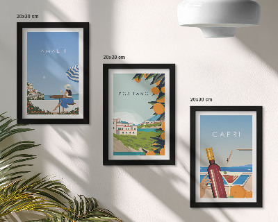 Triptych v ráme Výhľady na dovolenku z Amalfi, Positana a Capri