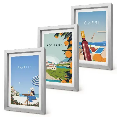 Triptych v ráme Výhľady na dovolenku z Amalfi, Positana a Capri triptych v ráme s dovolenkovými výhľadmi z Amalfi, Positana a Capri