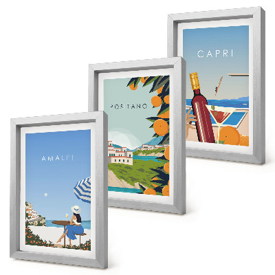 Triptych v ráme Výhľady na dovolenku z Amalfi, Positana a Capri