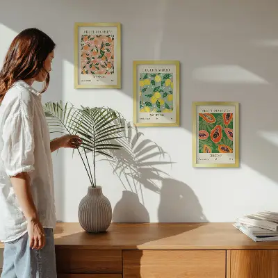 Citrusové a tropické ovocie v retro štýle triptych v ráme