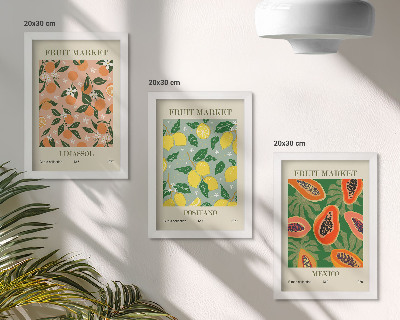 Triptych v ráme Citrusové a tropické ovocie v retro štýle