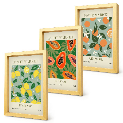 Triptych v ráme Ovocné plagáty citróny papáje mandarínky kvety