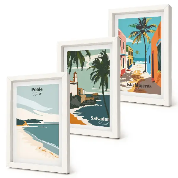 Tropické krajiny s plážami a palmami triptych v ráme