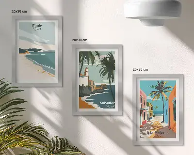 Tropické krajiny s plážami a palmami triptych v ráme
