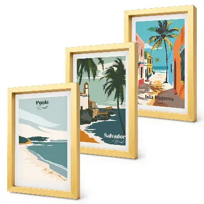 Tropické krajiny s plážami a palmami triptych v ráme