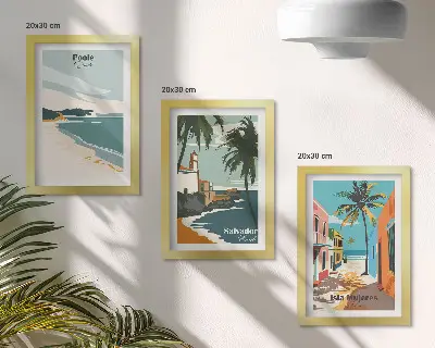 Tropické krajiny s plážami a palmami triptych v ráme