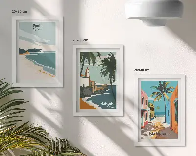 Tropické krajiny s plážami a palmami triptych v ráme