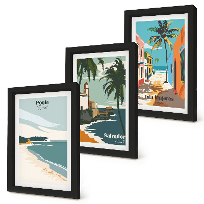 Triptych v ráme Tropické krajiny s plážami a palmami