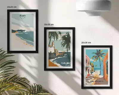 Tropické krajiny s plážami a palmami triptych v ráme
