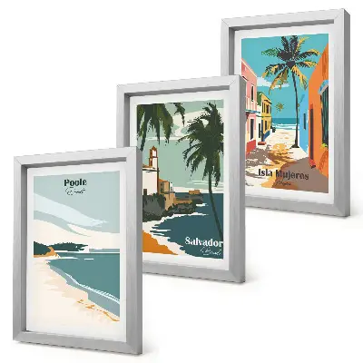 Tropické krajiny s plážami a palmami triptych v ráme