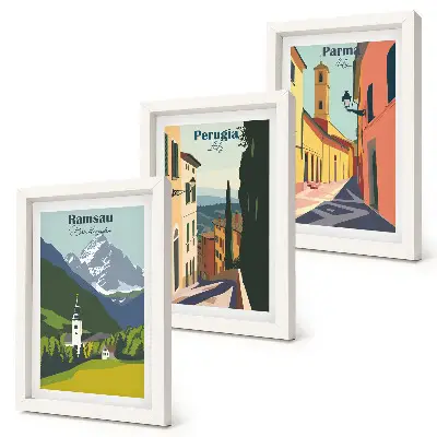 Horské krajiny a ulice talianskych miest triptych v ráme