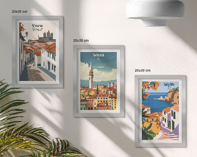 Triptych v ráme Retro ilustrácie slávnych miest z celého sveta
