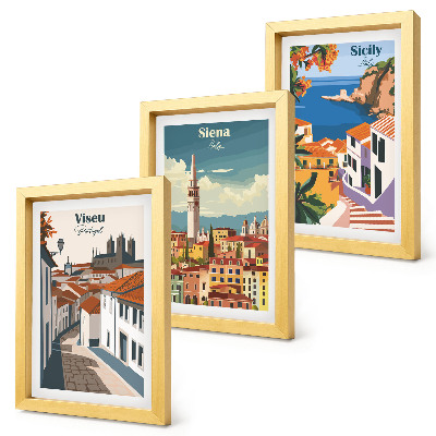 Triptych v ráme Retro ilustrácie slávnych miest z celého sveta