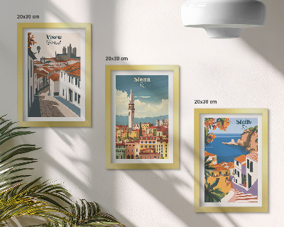 Triptych v ráme Retro ilustrácie slávnych miest z celého sveta